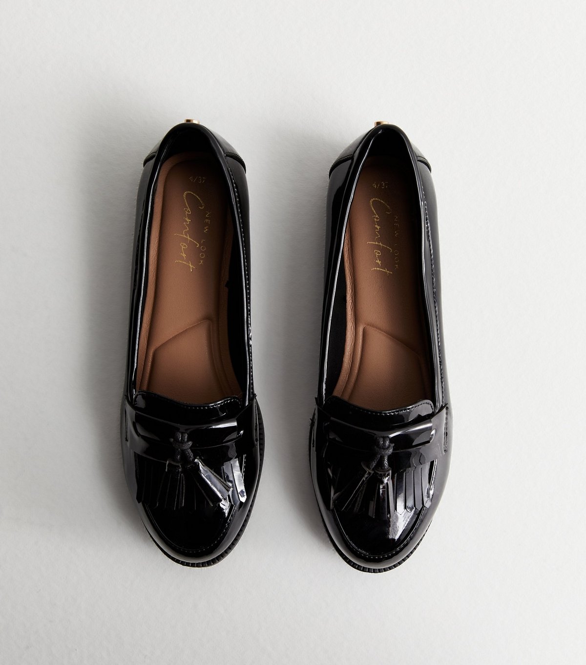 New Look Women's Black Patent Tassel Trim Loafers School New Look - 3