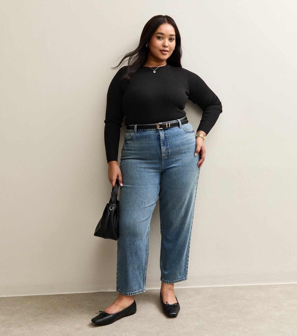 New Look Women's Plus Size Black Ribbed Knit Crew Neck Jumper Curves New Look - 3