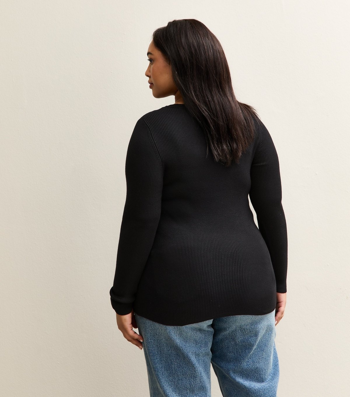 New Look Women's Plus Size Black Ribbed Knit Crew Neck Jumper Curves New Look - 4