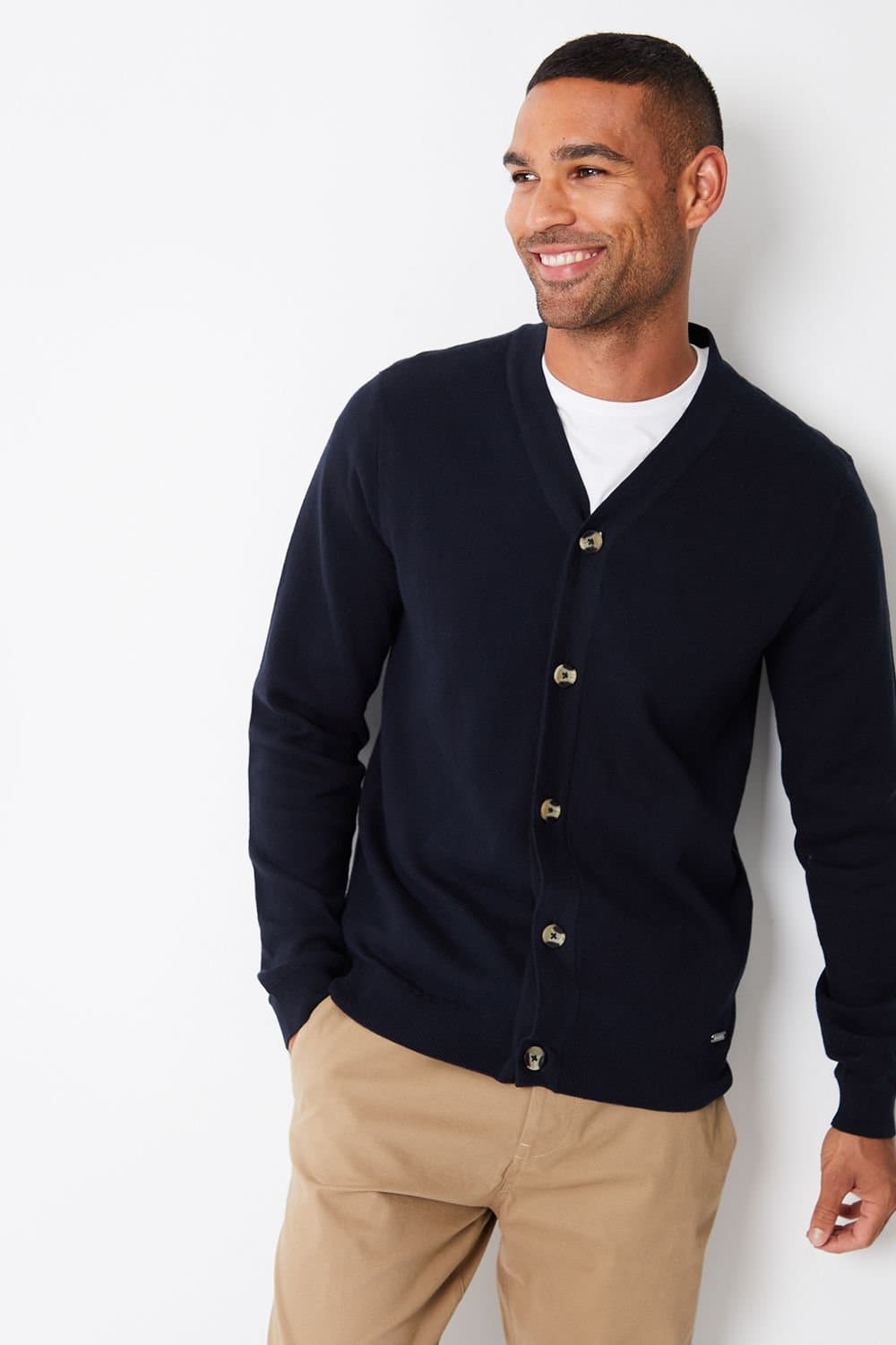 Threadbare Threadbare Men's 'Overton' Cotton Blend Knitted Cardigan in Navy