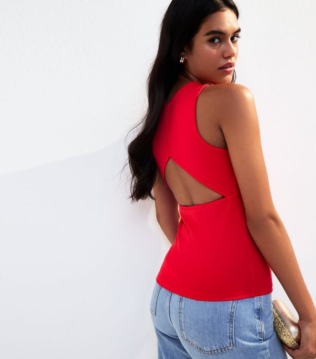 New Look Women's Red Cut Out Back Jersey Vest New Look - 2