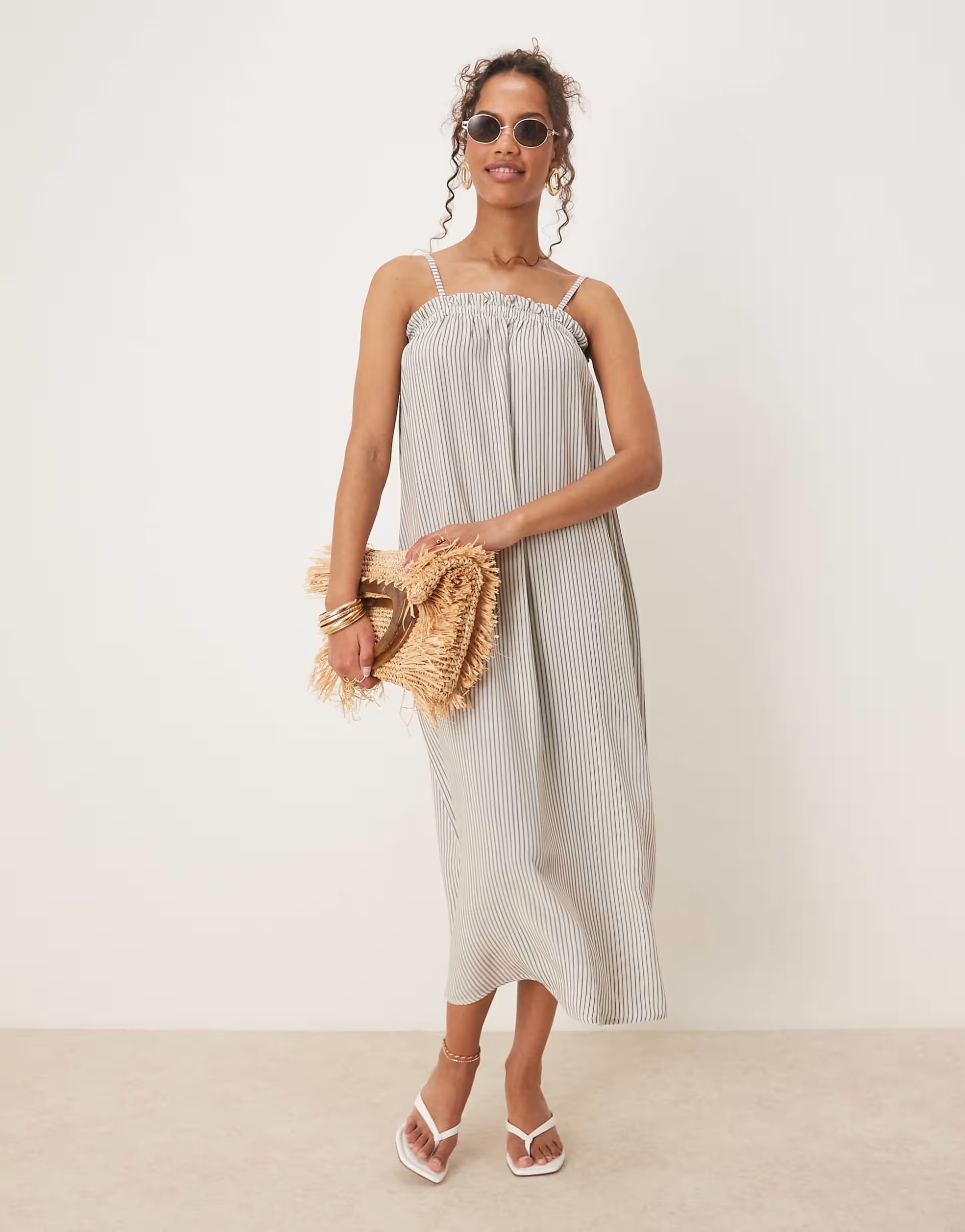 ASOS ASOS DESIGN trapeze maxi cami dress in ivory stripe - 1