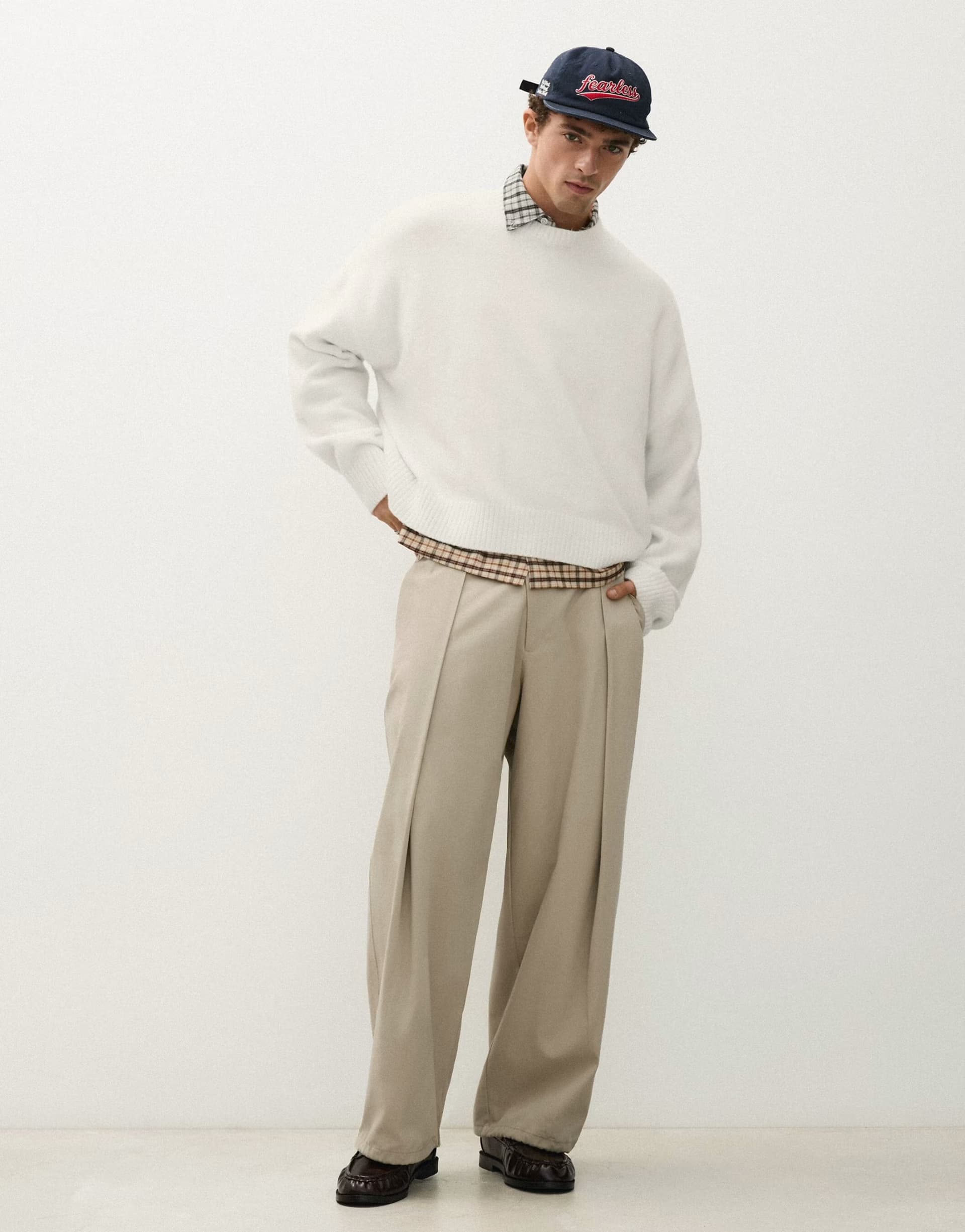ASOS Bershka Cross-over pleat baggy trousers in beige