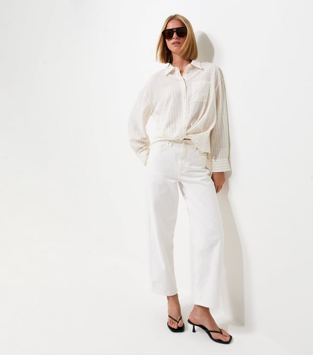New Look Women's Cream Cotton Rich Striped Twist Front Long Sleeve Shirt New Look - 3