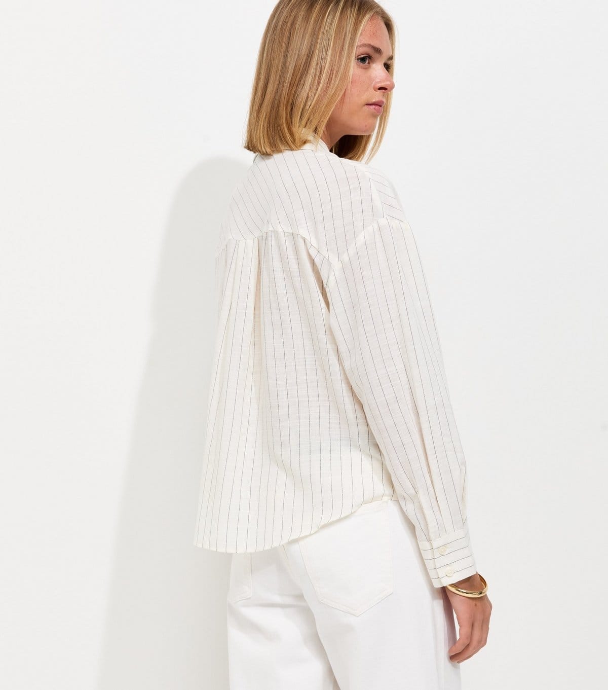 New Look Women's Cream Cotton Rich Striped Twist Front Long Sleeve Shirt New Look - 4