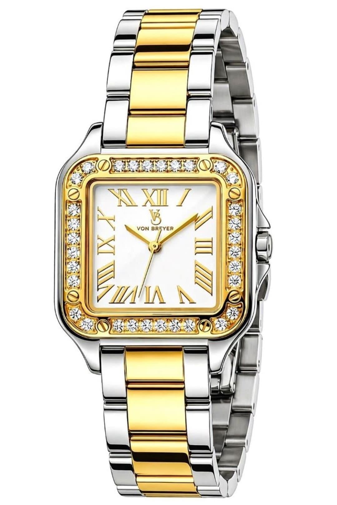 VON BREYER VON BREYER Women's Watch Luna Swiss Quartz Silver Gold Crystal Watch in Rose Gold