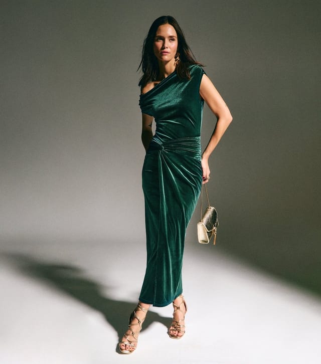 New Look Women's Dark Green Velvet Off The Shoulder Knot Waist Maxi Dress New Look - 2