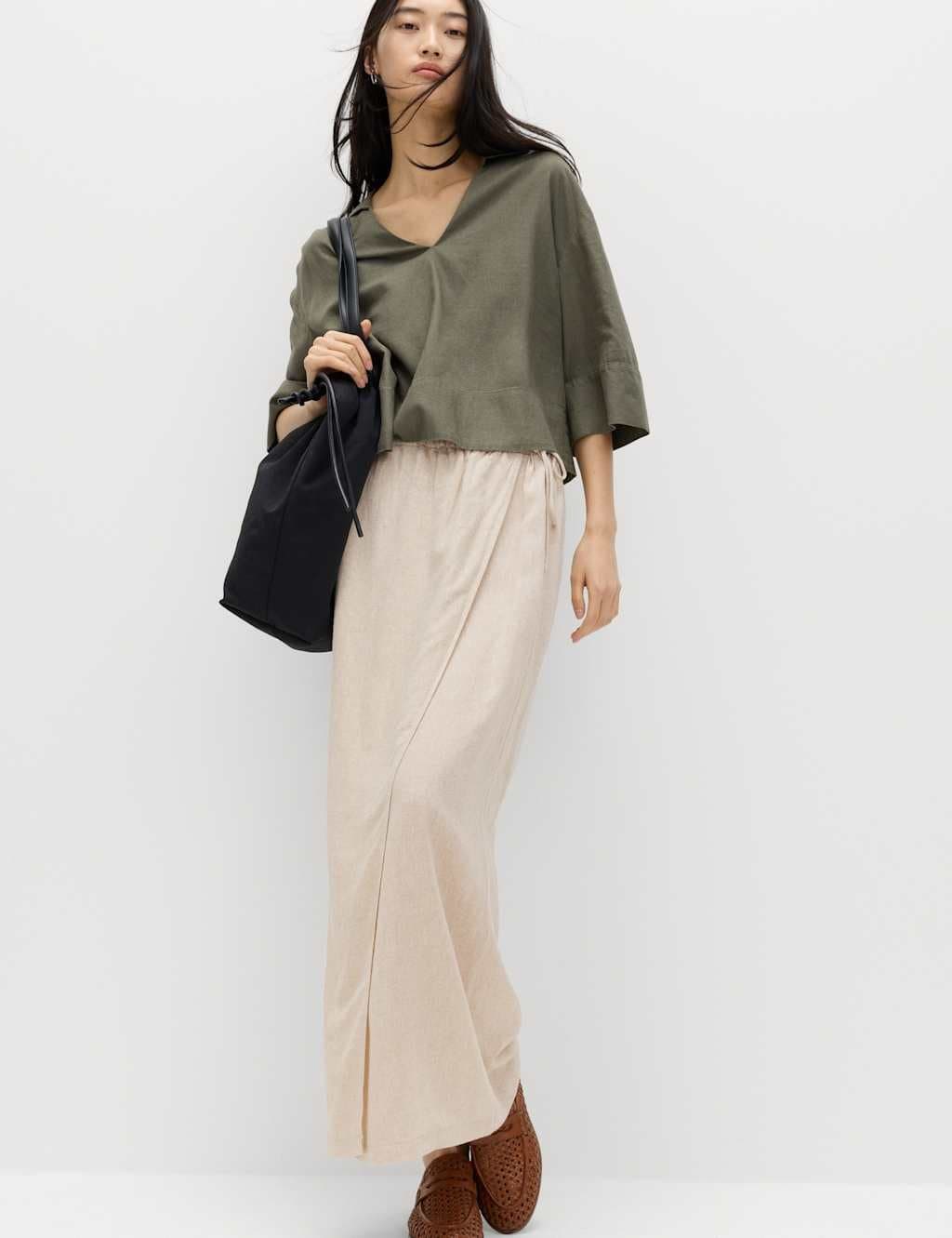 Marks & Spencer M&S Oatmeal Linen Wrap Maxi Skirt