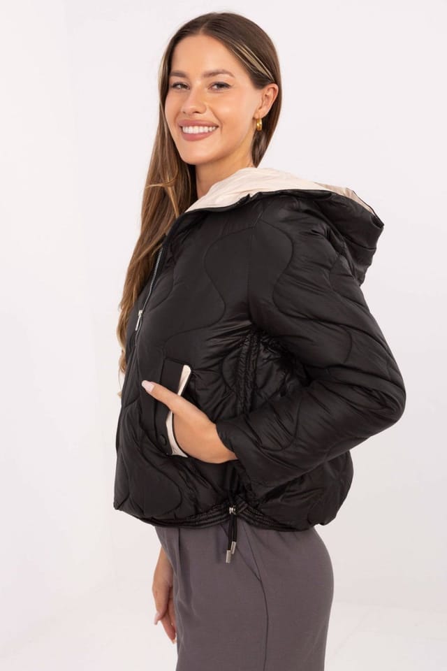 Love Lace Love Lace Women's Quilted Hooded Insulated Transitional Jacket in Black - 2