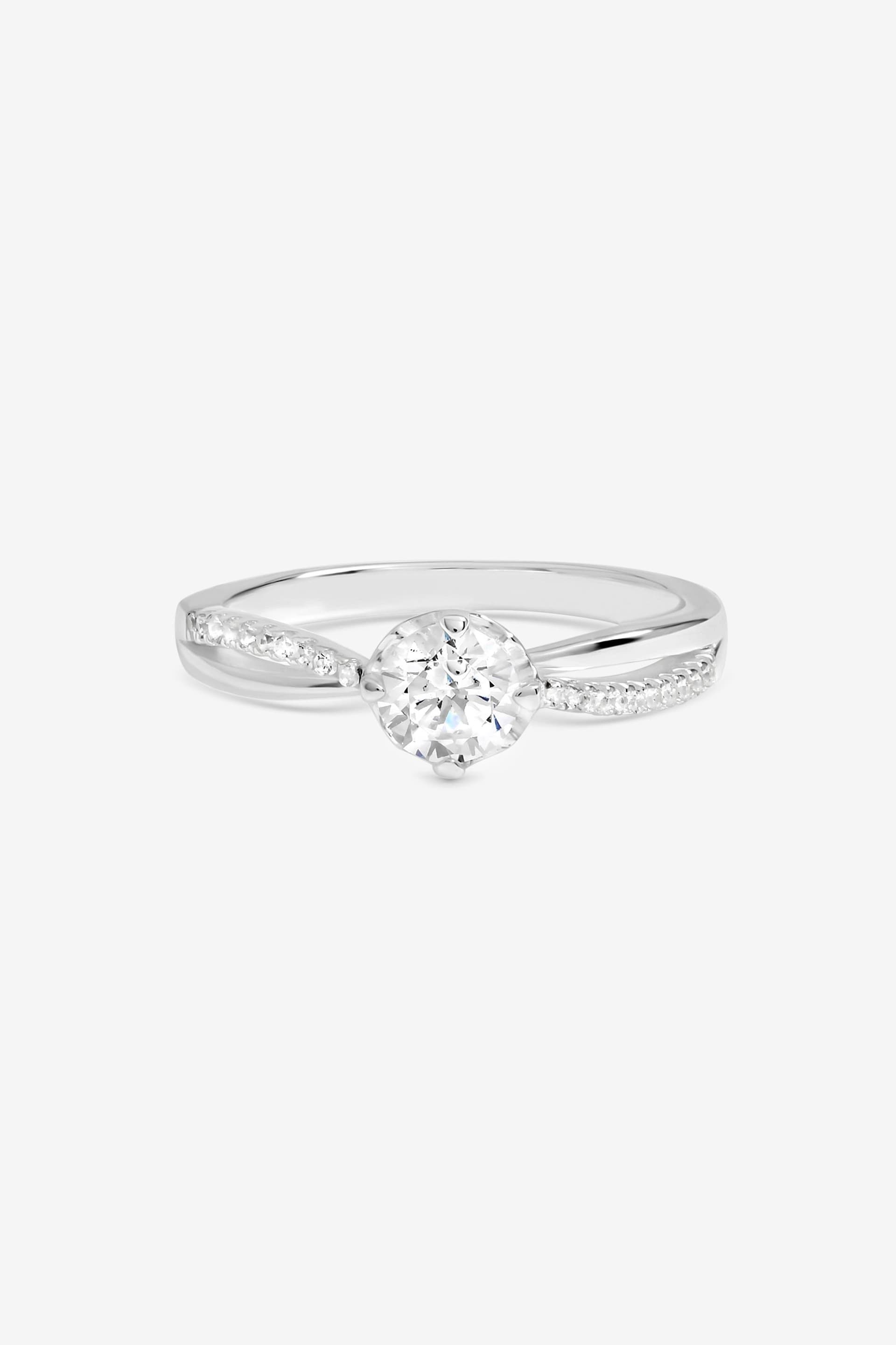 Simply Silver Simply Silver Women's Sterling Silver Plated Solitaire Engagement Ring - Gift Pouch