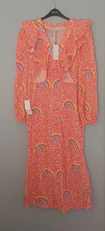Never Fully Dressed Never Fully Dressed Red Floral Print Midaxi Cotton Dress - size 14