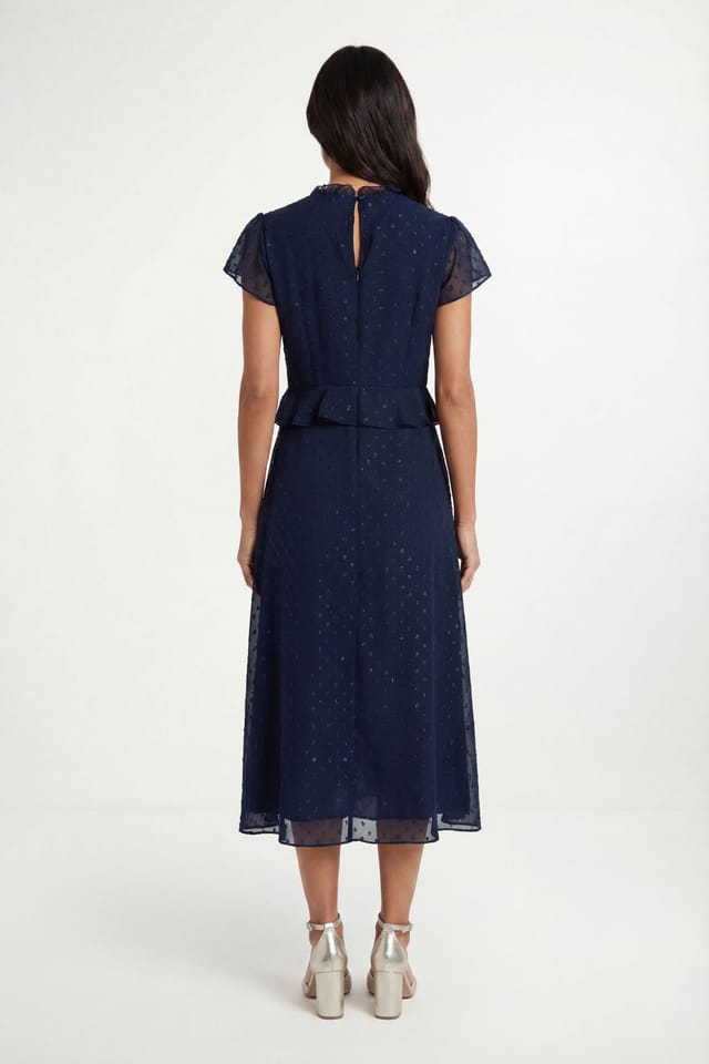 Wallis Wallis Women's Metallic Polka Dot Ruffle Midi Dress in Navy - 2