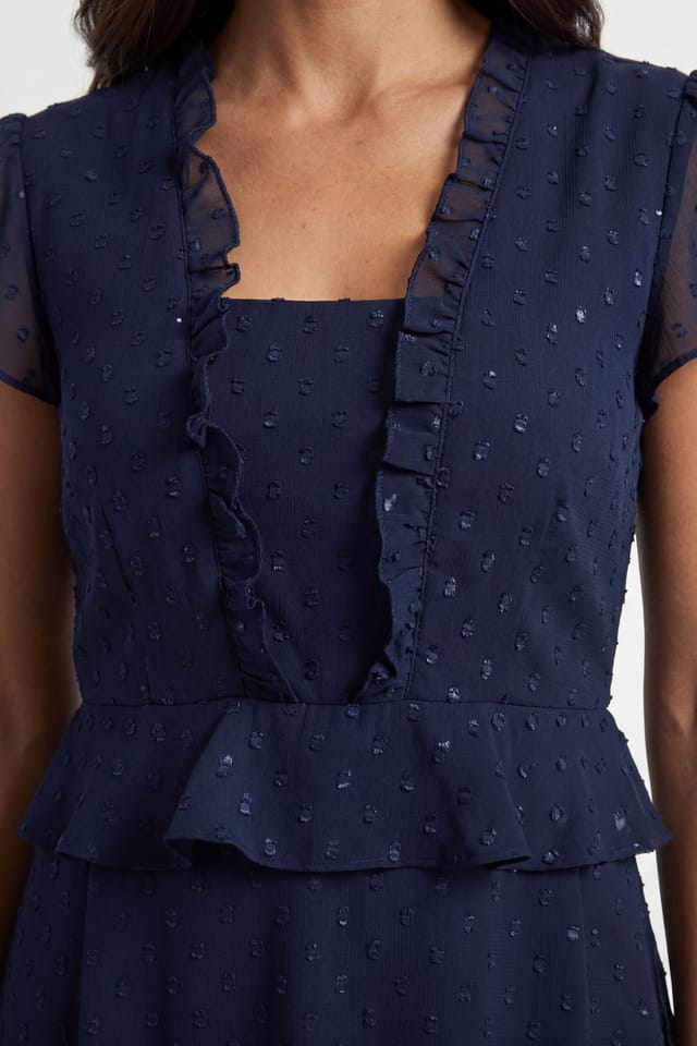 Wallis Wallis Women's Metallic Polka Dot Ruffle Midi Dress in Navy - 3