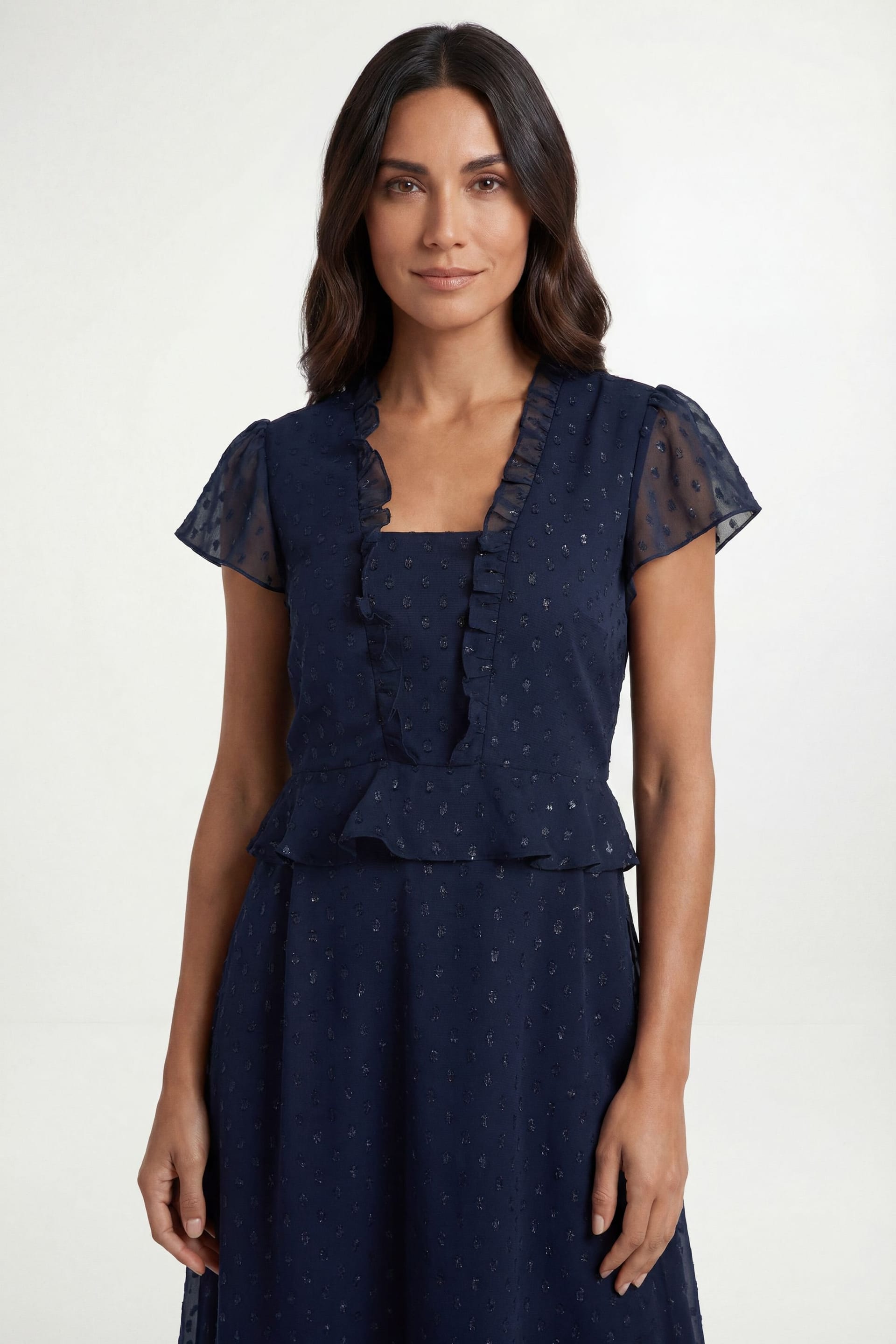 Wallis Wallis Women's Metallic Polka Dot Ruffle Midi Dress in Navy - 4