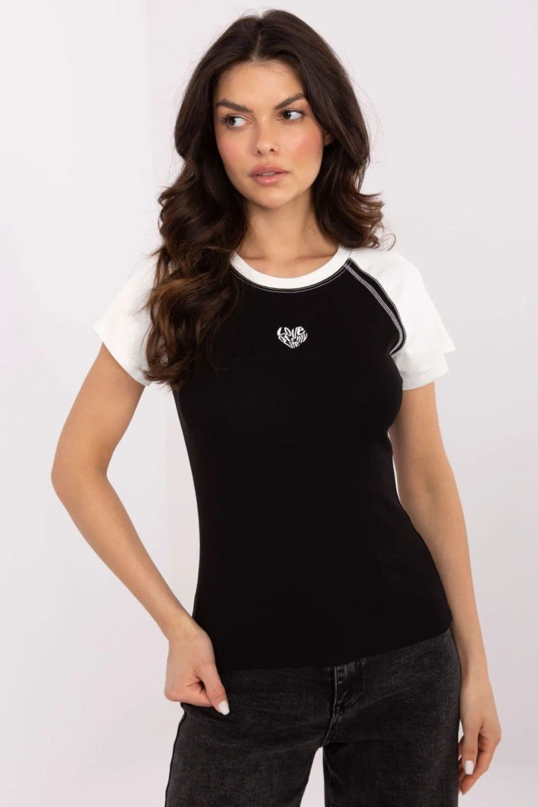 Love Lace Love Lace Women's Soft Ribbed Cotton T-Shirt Heart Print in Black