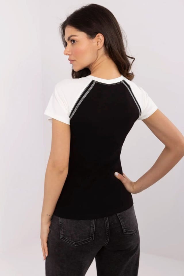 Love Lace Love Lace Women's Soft Ribbed Cotton T-Shirt Heart Print in Black - 3