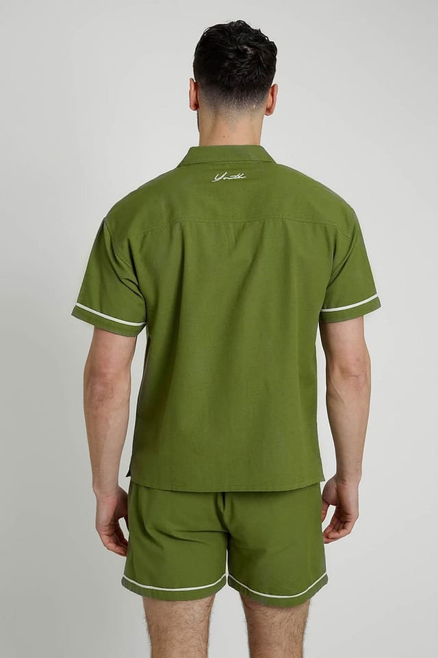 Native Youth Native Youth Men's Cotton Linen Short Sleeve Embroidery Shirt in Khaki - 2