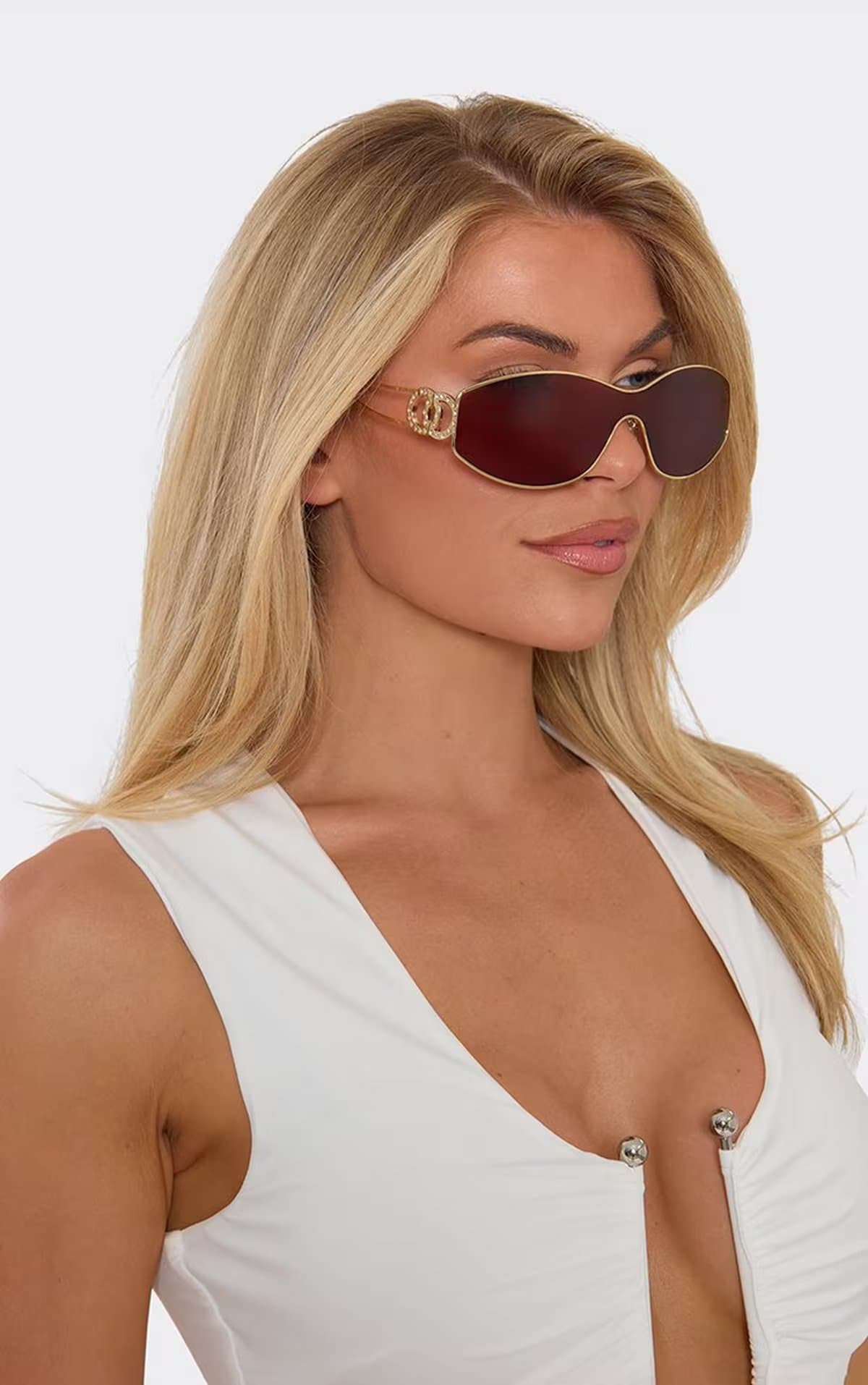EGO Diamante Side Logo Detail Brown Tinted Lense Shaped Sunglasses In Brown, Women's Size UK 0