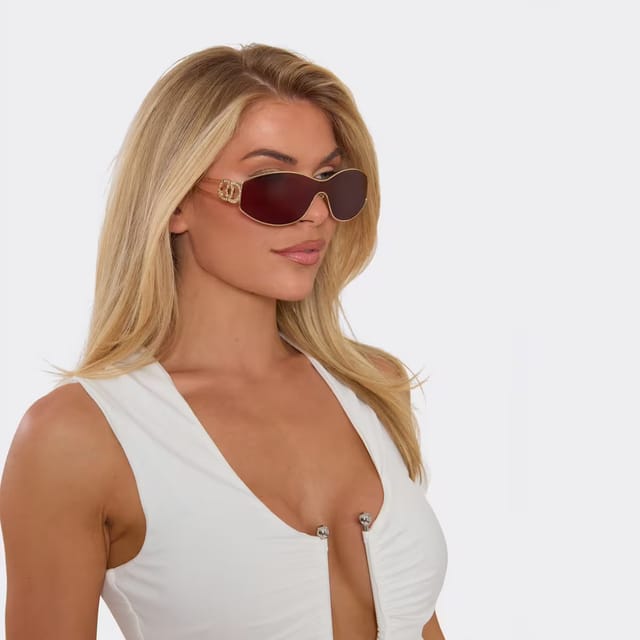 EGO Diamante Side Logo Detail Brown Tinted Lense Shaped Sunglasses In Brown, Women's Size UK 0 - 2