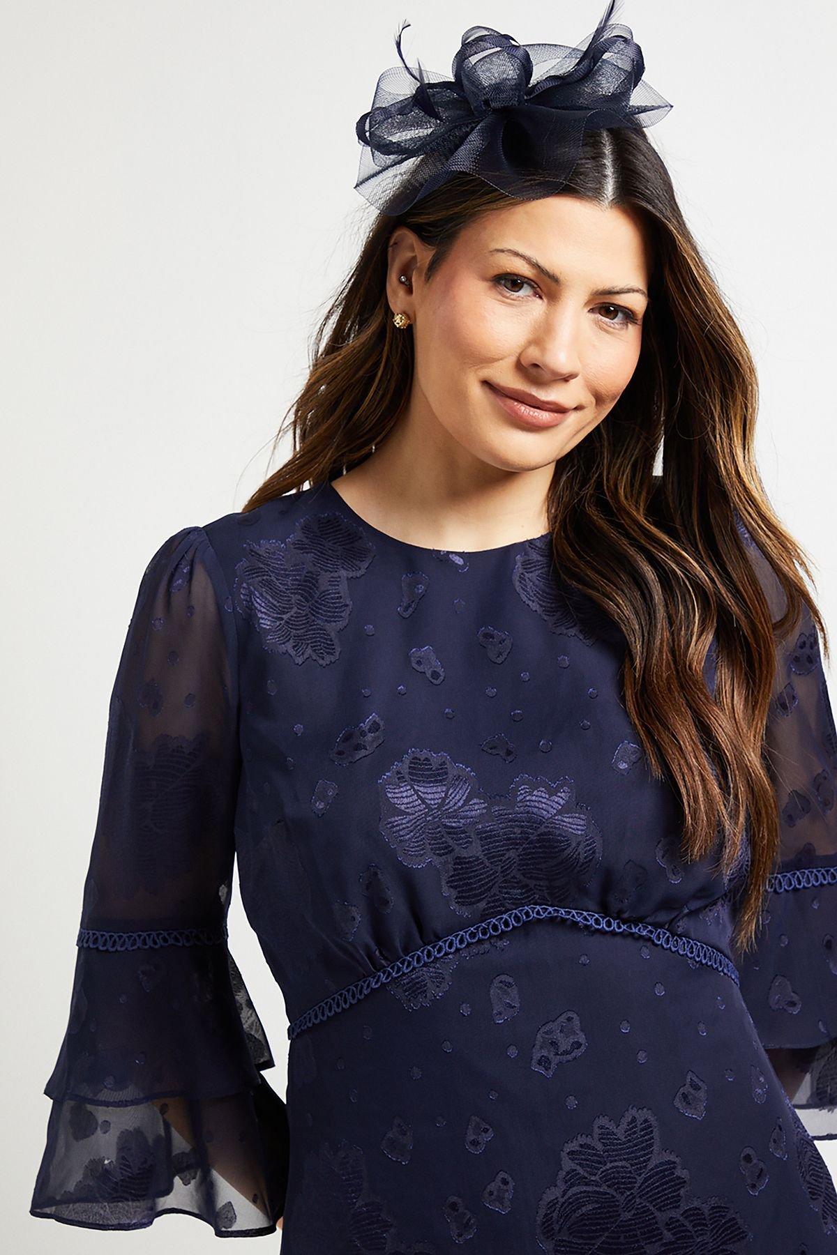 Wallis Wallis Women's Burn Out Ruffle Sleeve Midi Dress in Navy - 4