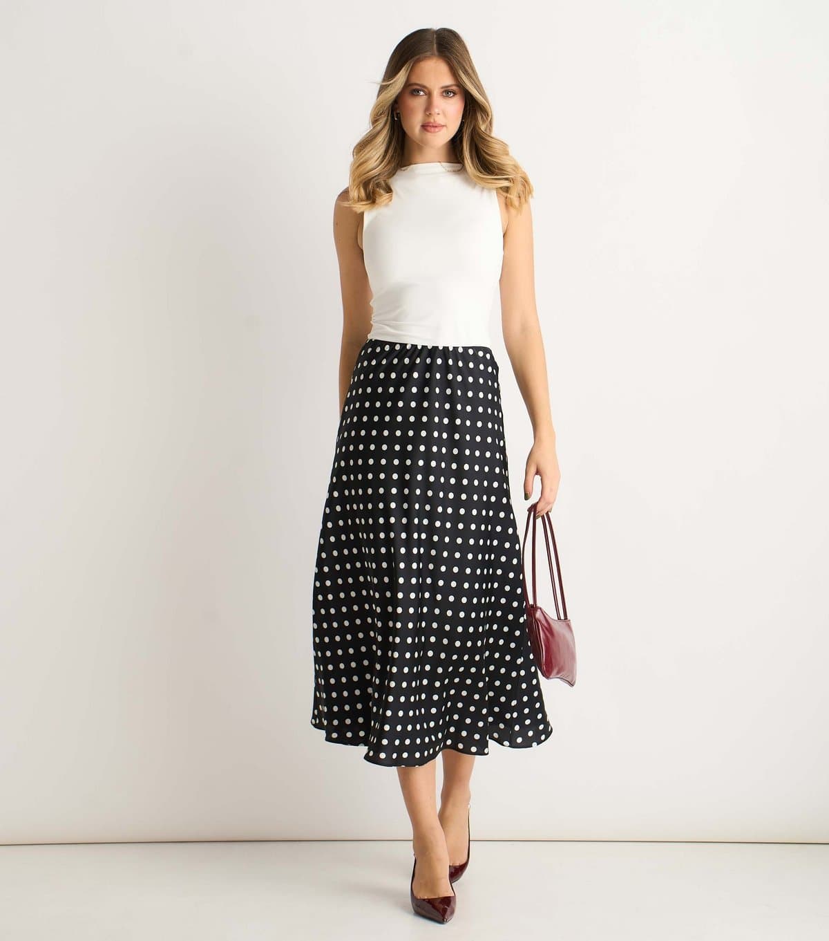 Gini London Women's Black Polka Dot Midi Skirt Gini London New Look