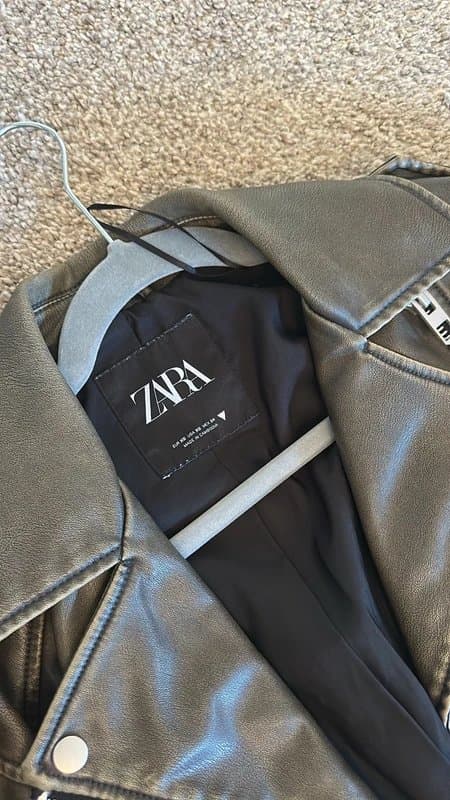 Zara Zara viral oversized cropped leather biker jacket in khaki