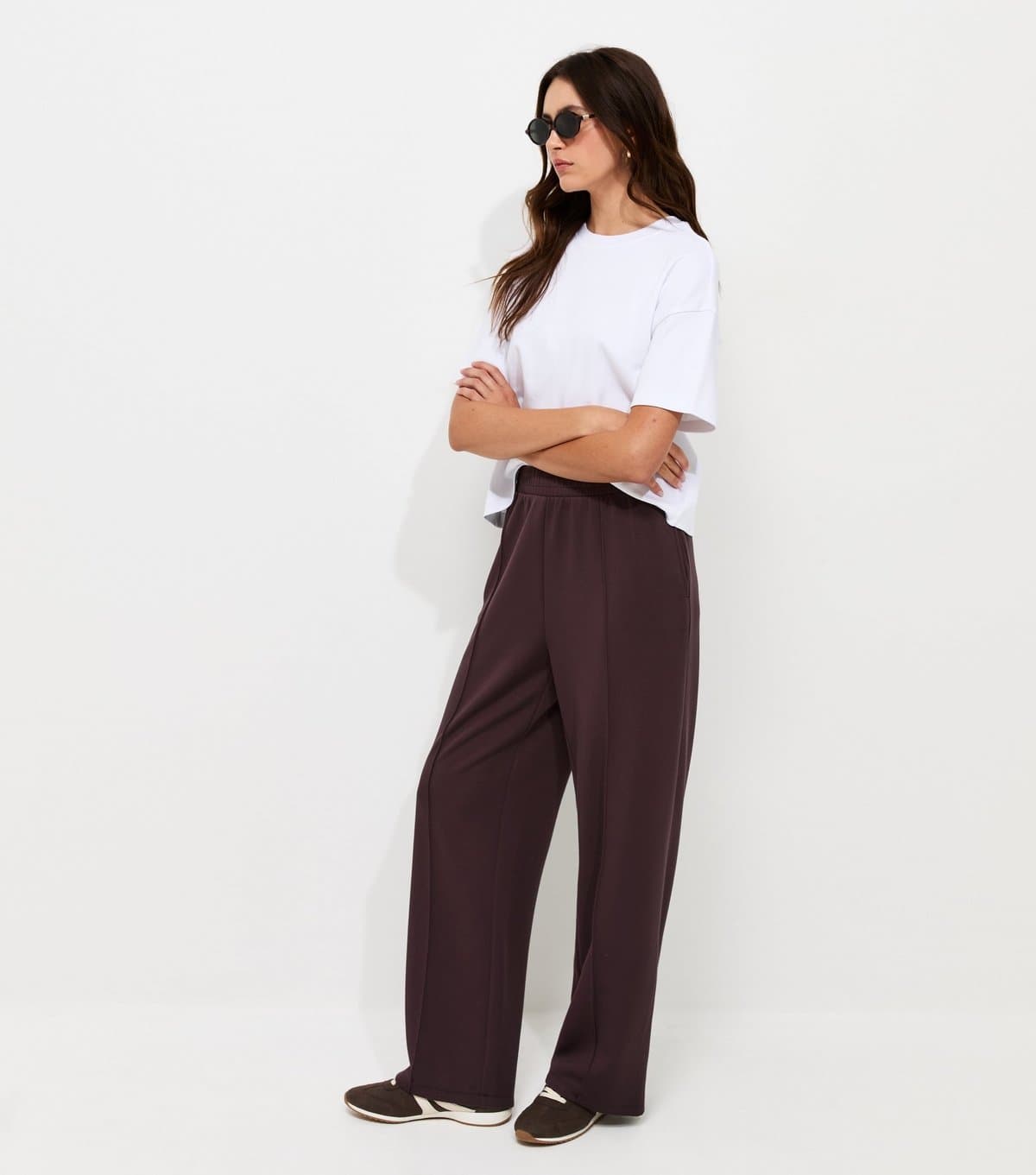 New Look Women's Premium Dark Burgundy Wide Leg Joggers New Look