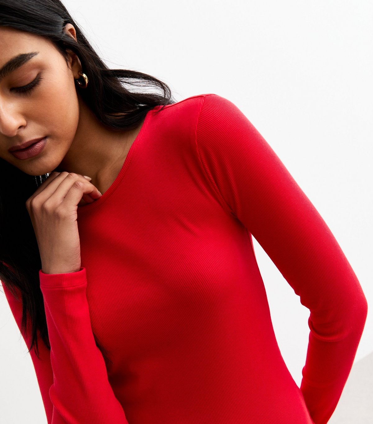 New Look Women's Red Ribbed Long Sleeved Mini Dress New Look - 2