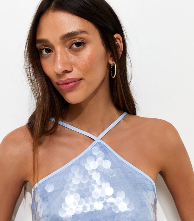 New Look Women's Blue Sequinned Halter Neck Mini Dress New Look - 3