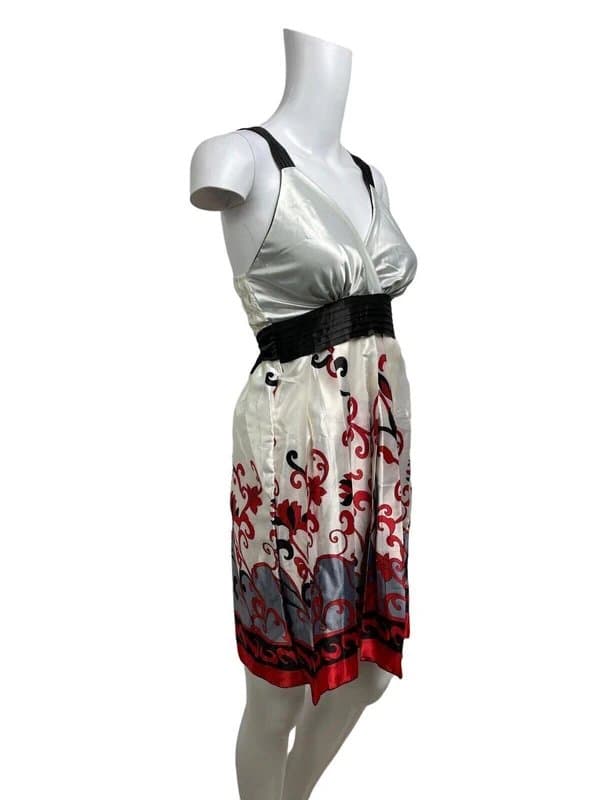 Handmade Women's Satin Slip Dress Size XS 6-8 Red & White Handmade Ruffle Back NEW EU34