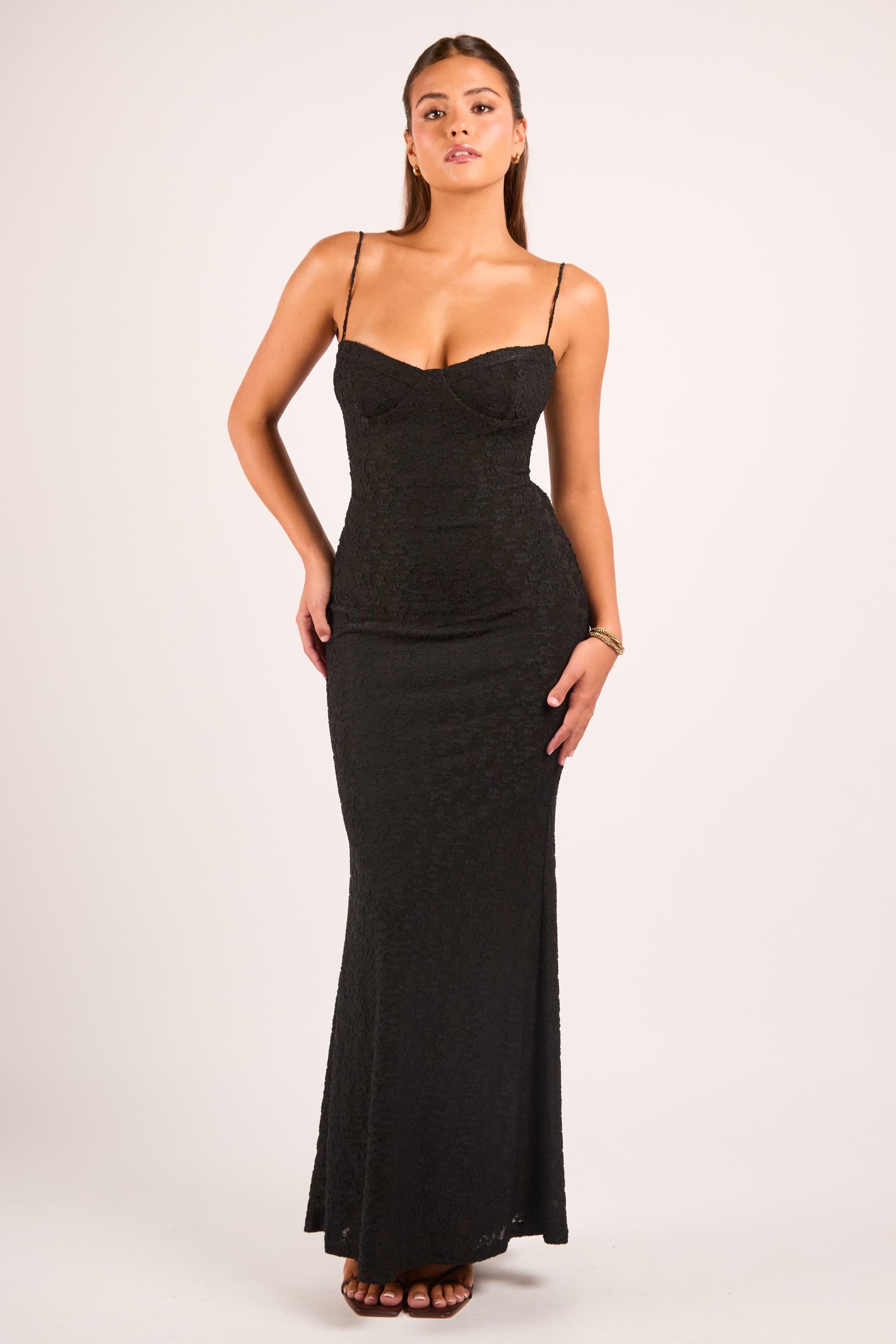 Jaded Rose Jaded Rose Women's Taria Black Floral Flocked Corset Bustier Maxi Dress