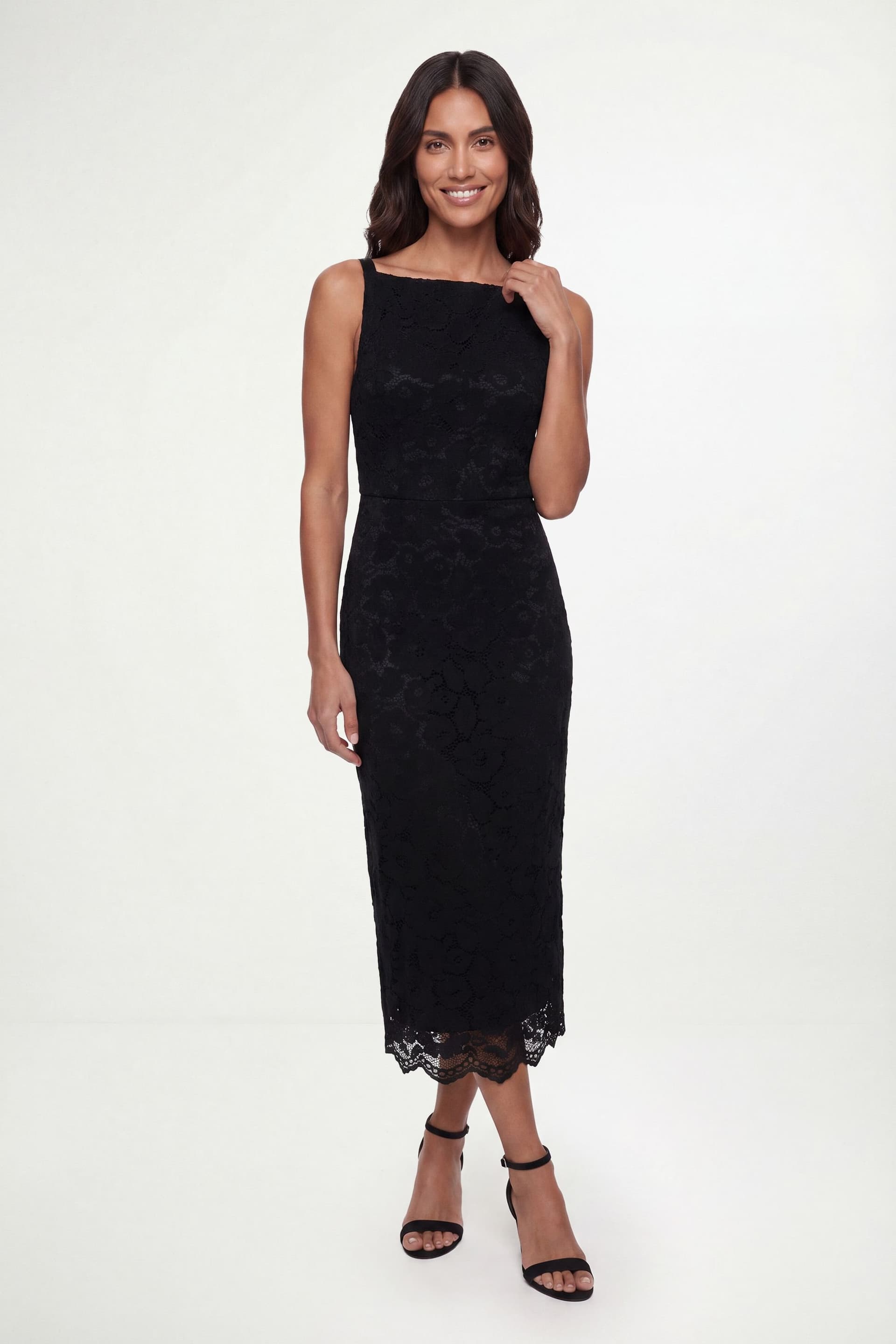 Wallis Wallis Women's Lace Satin Strap Pencil Dress in Black