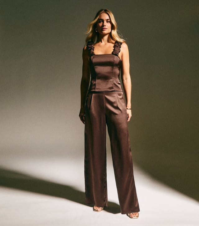 New Look Women's Mid Brown Satin Ruched Strap Cami New Look - 2