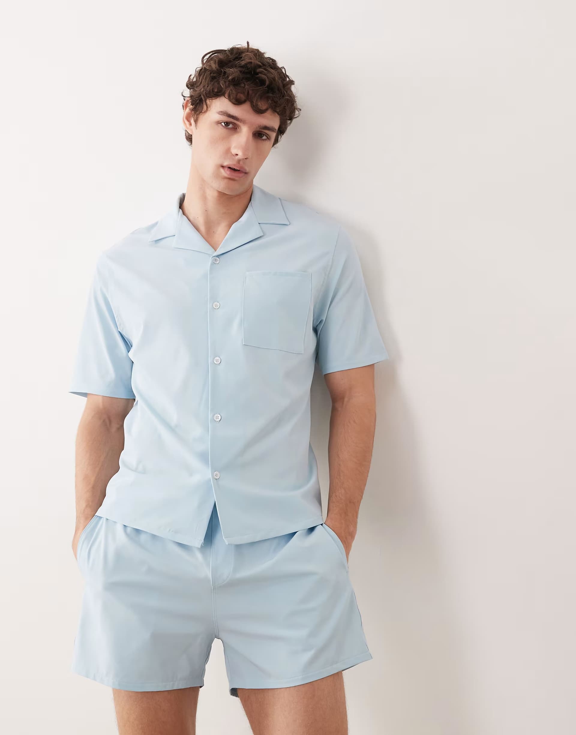 ASOS Free Society short sleeve beach shirt in sky blue