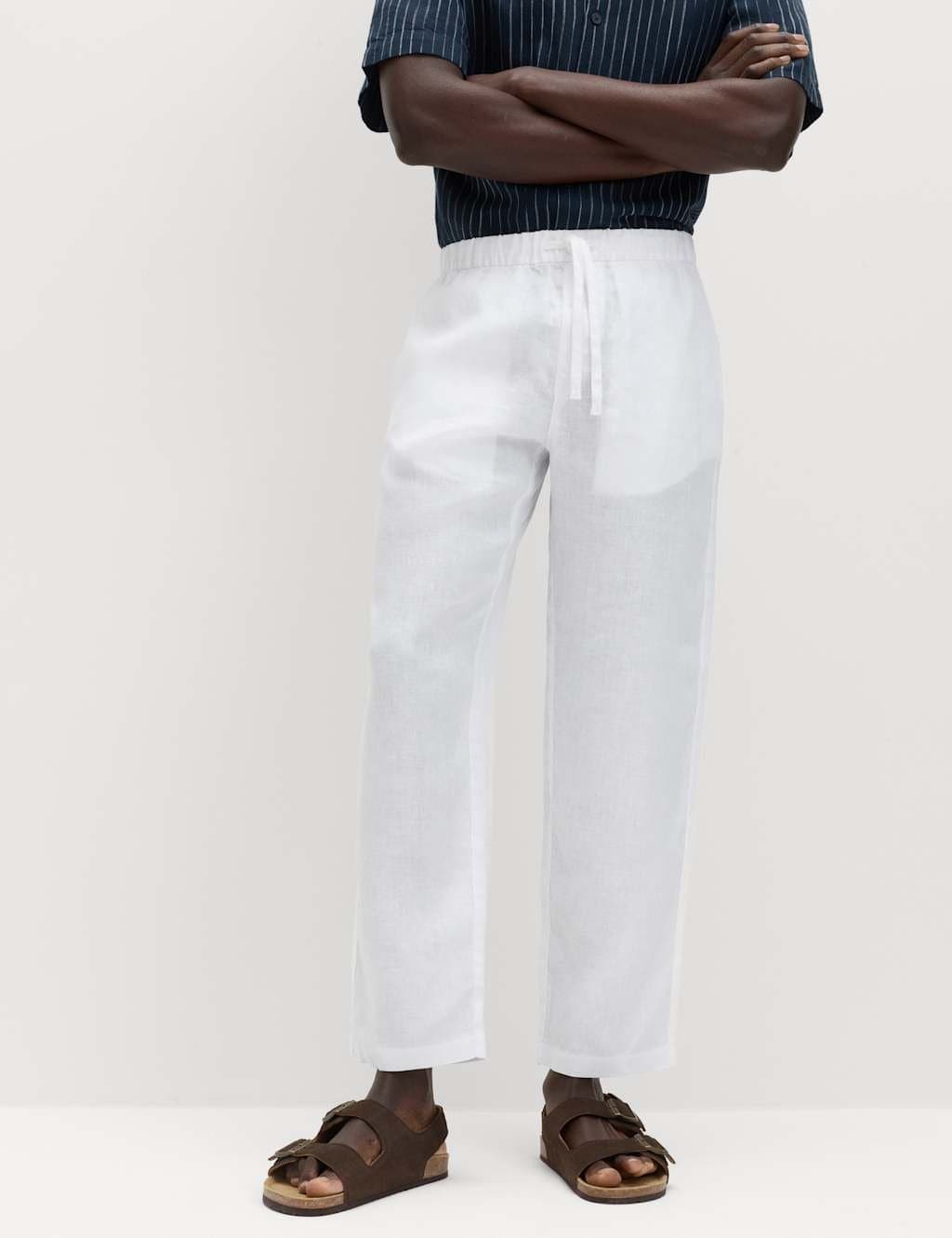 Marks & Spencer M&S Loose Fit Pure Linen Elasticated Waist Trousers White