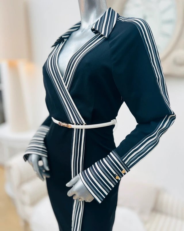 Karen Millen Karen Millen Black & White Stripe Belted Midaxi Shirt Dress 8 - 1