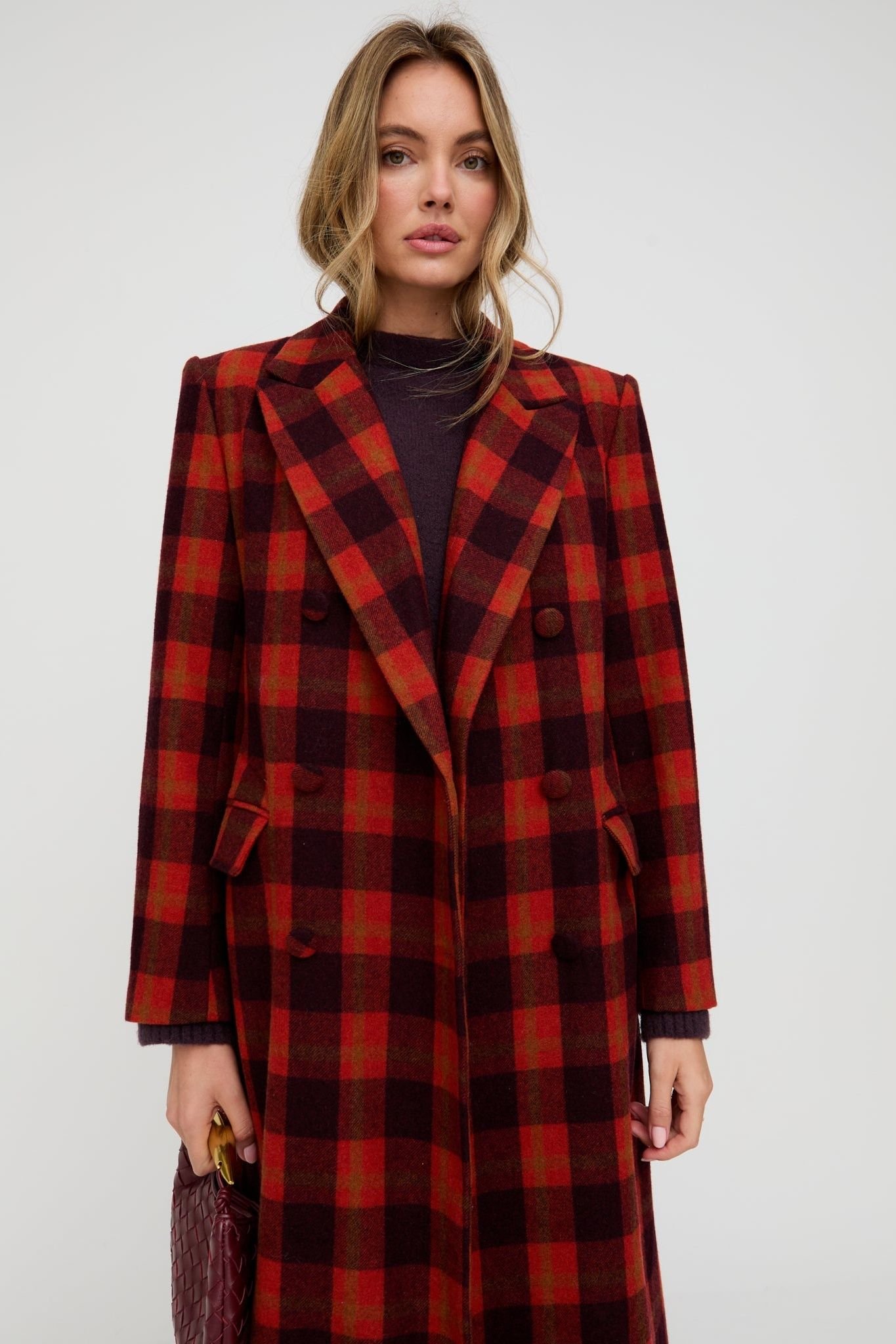 Lily and Lionel Lily and Lionel Women's Tamara Double Breasted Check Print Coat In Red - 2