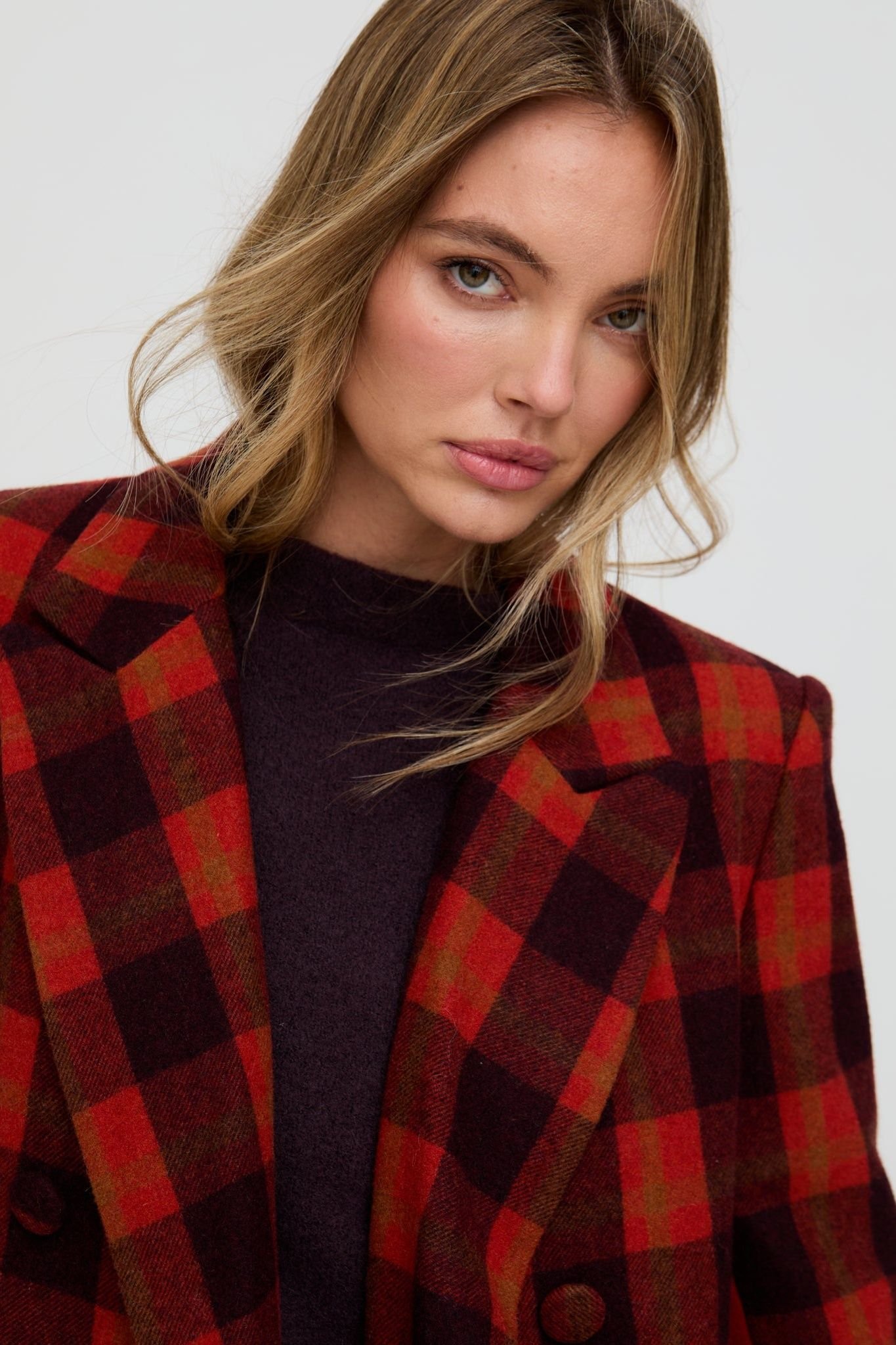 Lily and Lionel Lily and Lionel Women's Tamara Double Breasted Check Print Coat In Red - 3