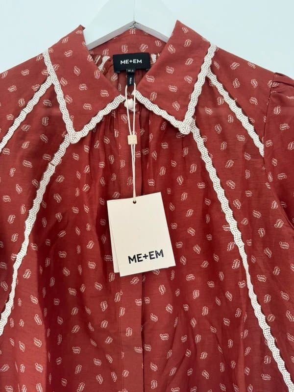 ME+EM ME+EM Paisley Motif Print Cotton-Silk Blouse - Broderie Details - Oversized - RRP £175