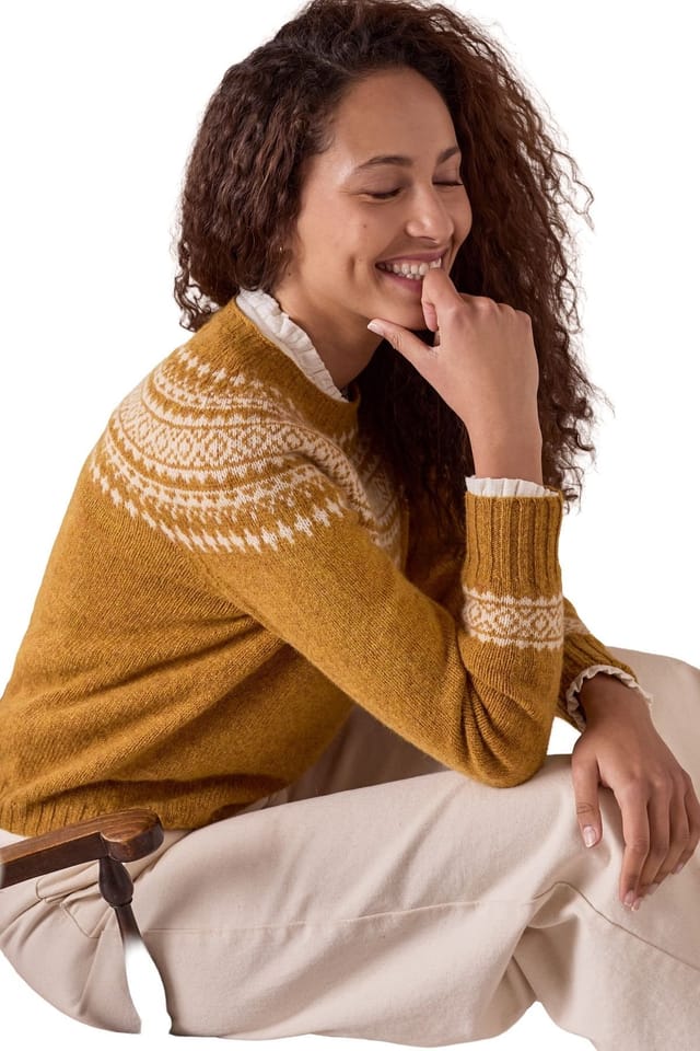 Celtic & Co Celtic & Co Women's Highlands Two-toned Crew Neck Sweater in Mustard - 3