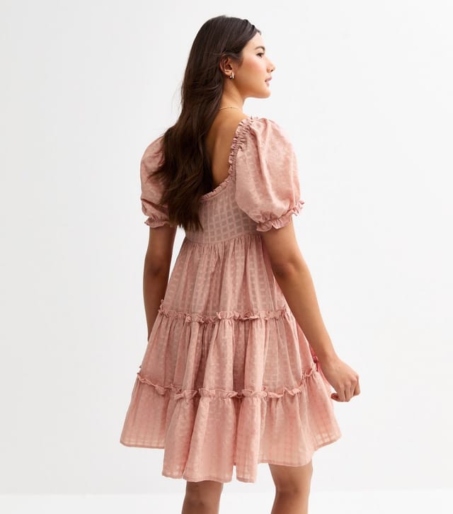 New Look Women's Pink Textured Tiered Mini Smock Dress New Look - 3