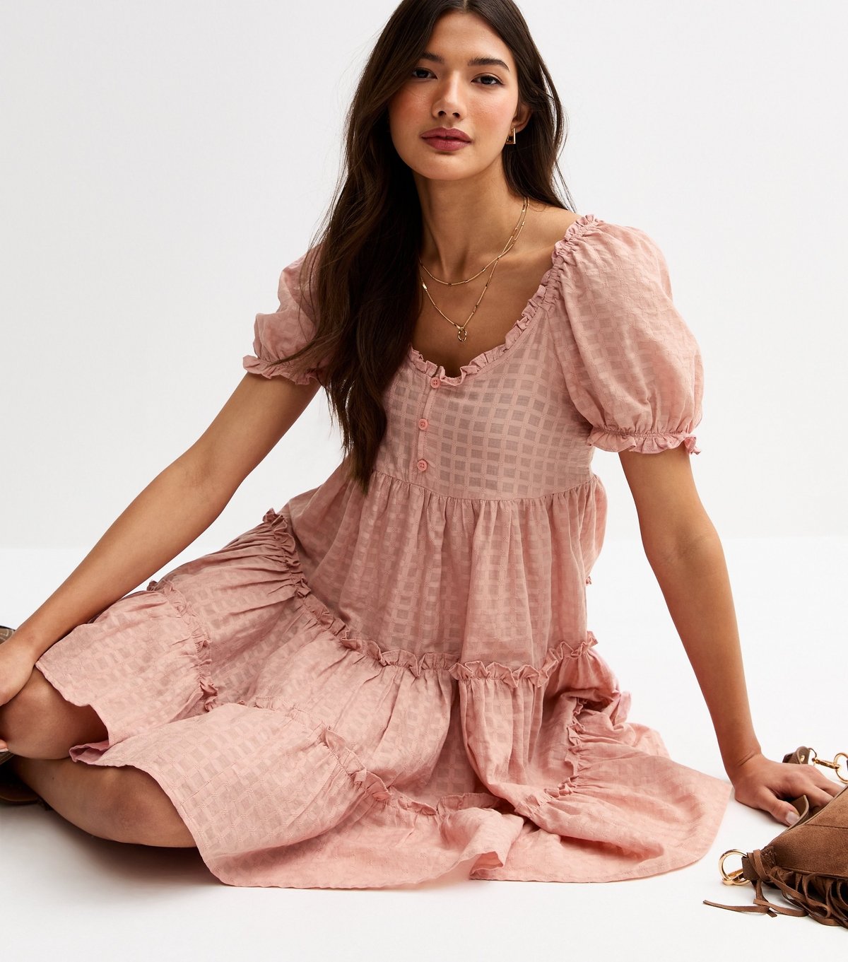 New Look Women's Pink Textured Tiered Mini Smock Dress New Look - 4