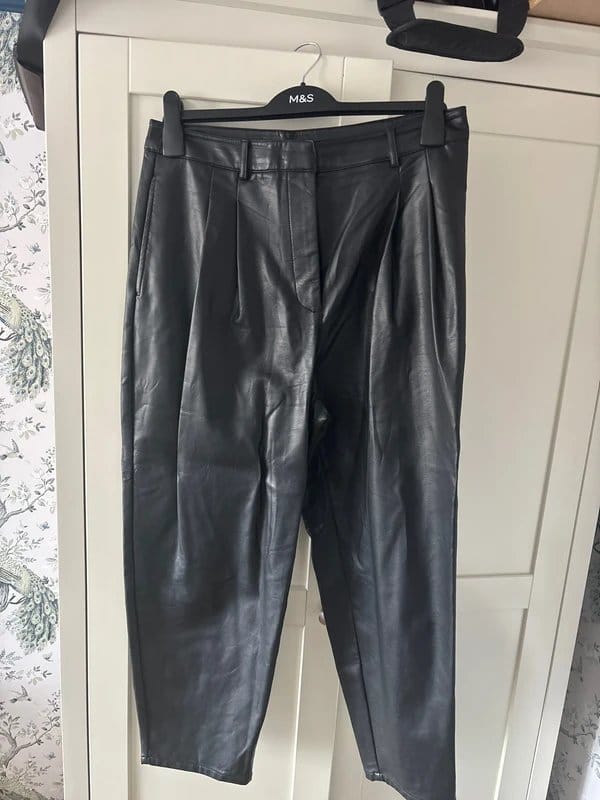 TU Black Leather High Waist Trousers