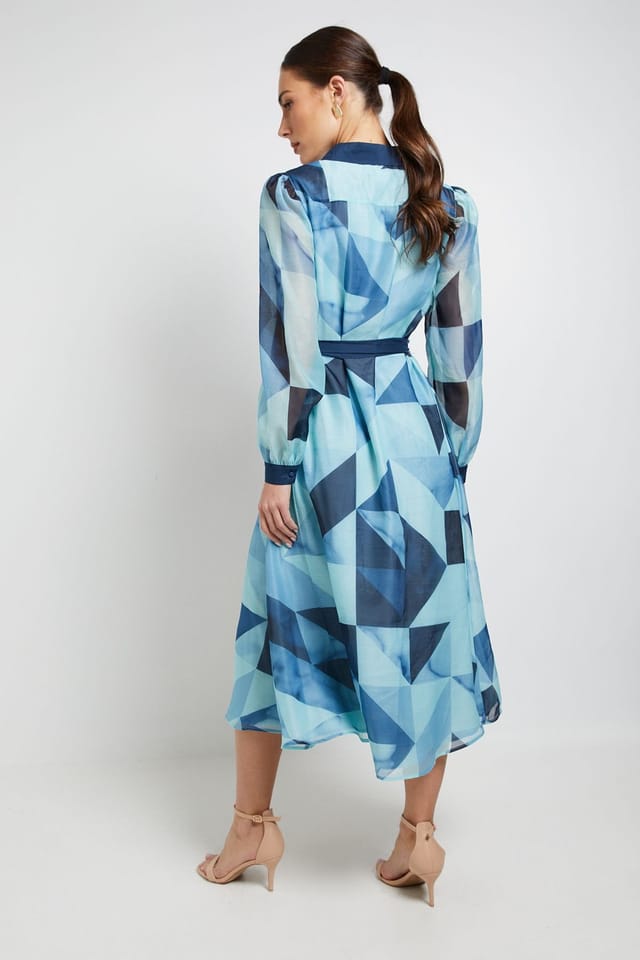 Principles Principles Women's Organza Volume Sleeve Midi Dress in Turquoise - 3