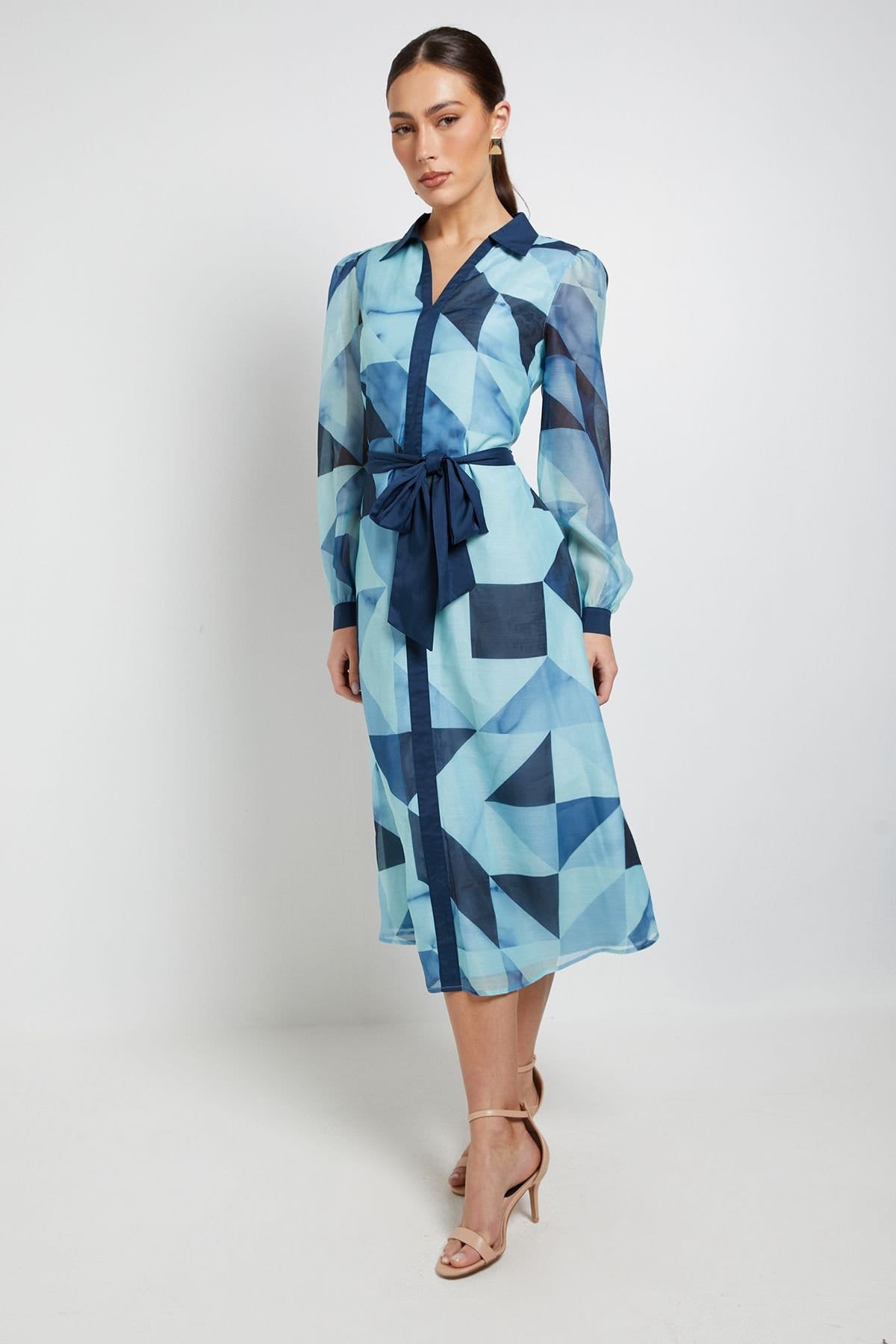 Principles Principles Women's Organza Volume Sleeve Midi Dress in Turquoise - 4