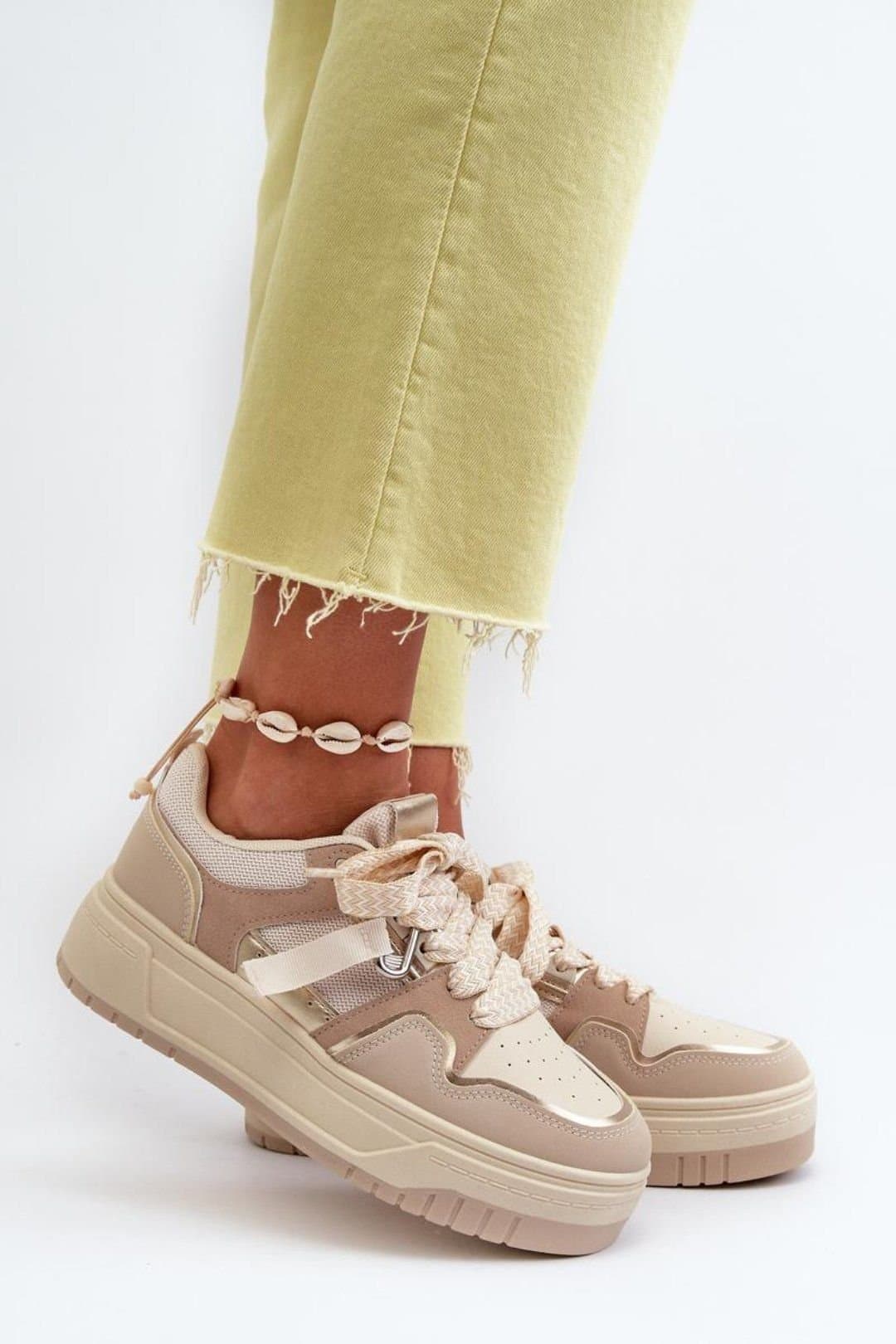 Love Lace Love Lace Women's Platform Sneakers Fashion Street Everyday Style in Beige