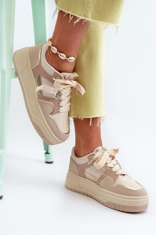 Love Lace Love Lace Women's Platform Sneakers Fashion Street Everyday Style in Beige - 3