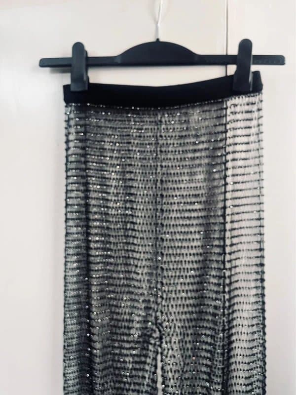 Designers Silver crystals on fishnet festival trousers handmade
