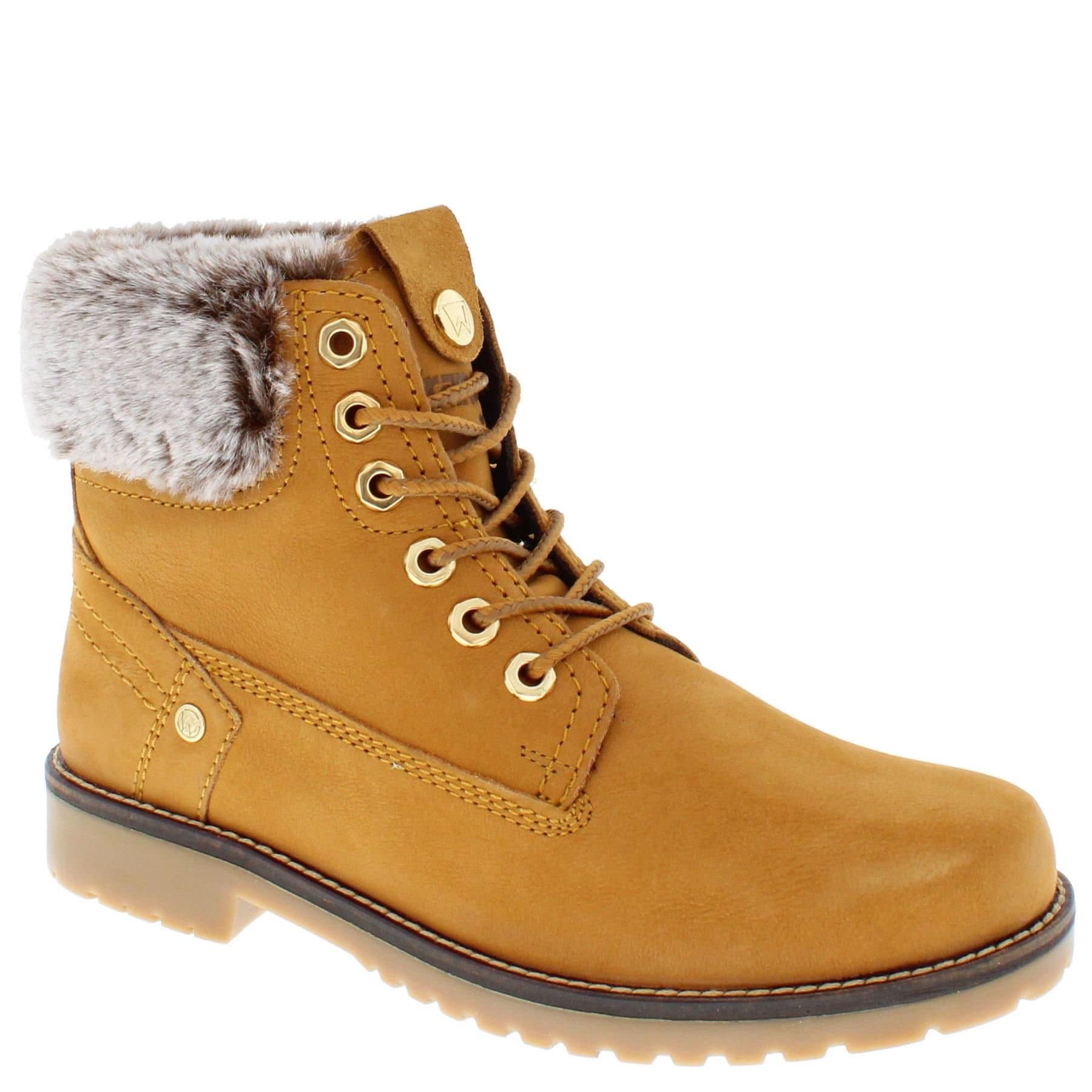 Wrangler Wrangler Women's Alaska Faux Fur Trim Lace Up Ankle Boots in Tan