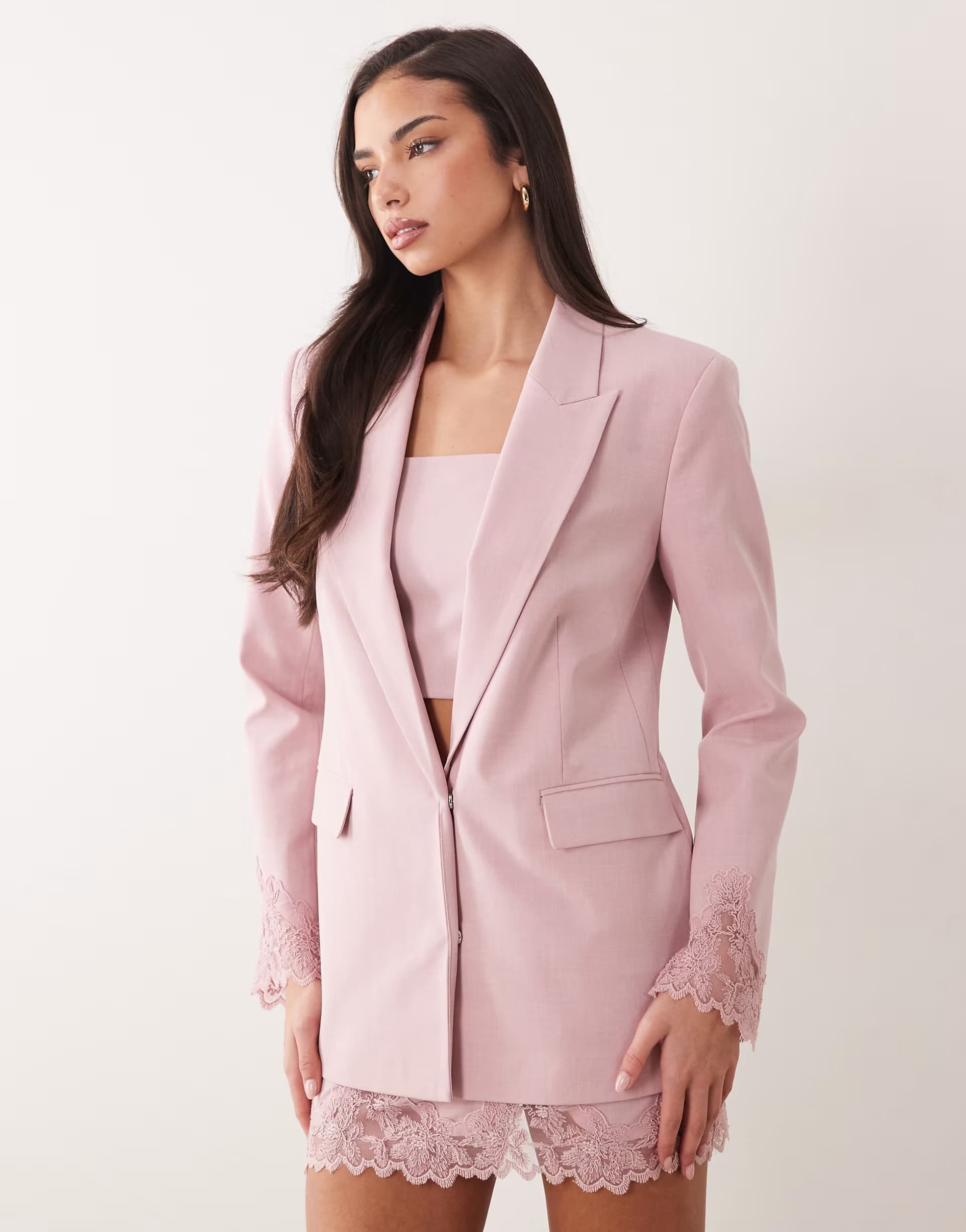 ASOS ASOS Pink Blazer with Appliqué Lace